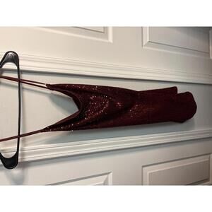 Sequin Burgundy Spaghetti Strap Dress Size L 498
